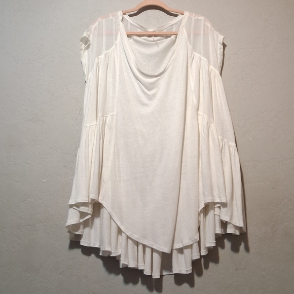 Free People Tops - Free People Layered Shirt Linen Blend Neutral Short Sleeve Babydoll Ivory SzS